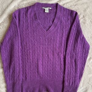 Gorgeous Purple 100% Cashmere Cable Knit V-Neck Sweater